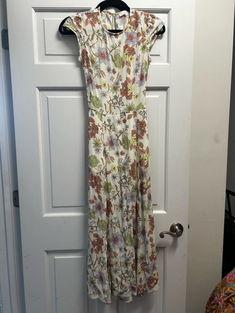 Olivaceous White Maxi Dress with Green and Brown Floral Print
